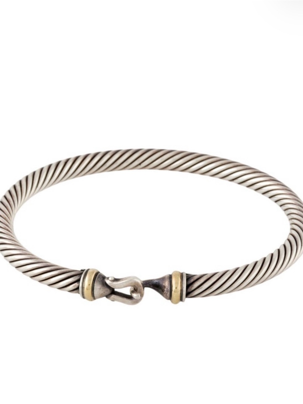 David Yurman Sterling Silver and Gold Twisted Cable Buckle Bracelet